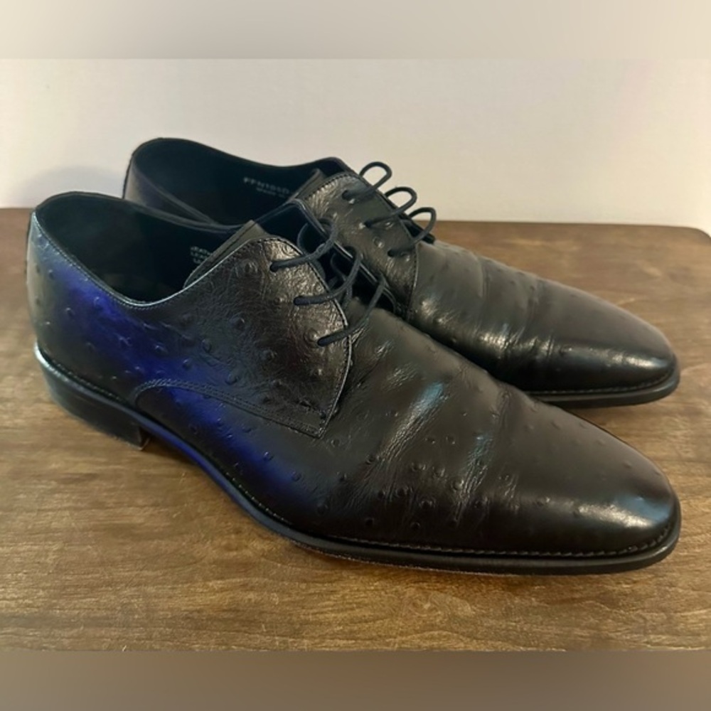 Paul Fredrick Black Full Quill Ostrich Dress Shoes Size 11